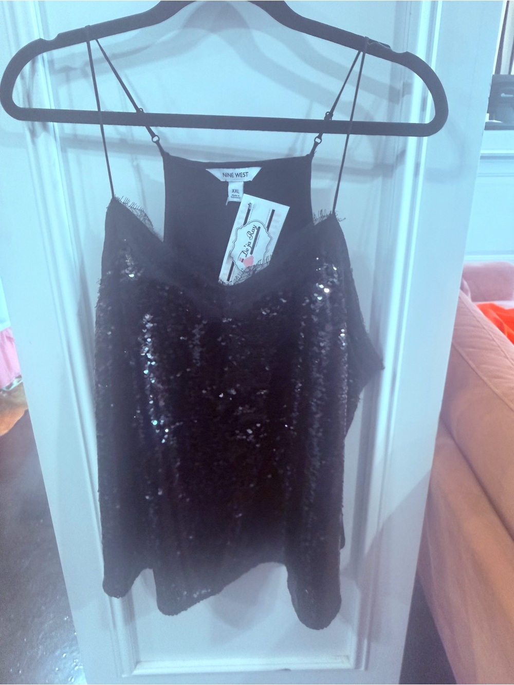 Nine West Black Sequin Camisole Top with Spaghetti Straps
